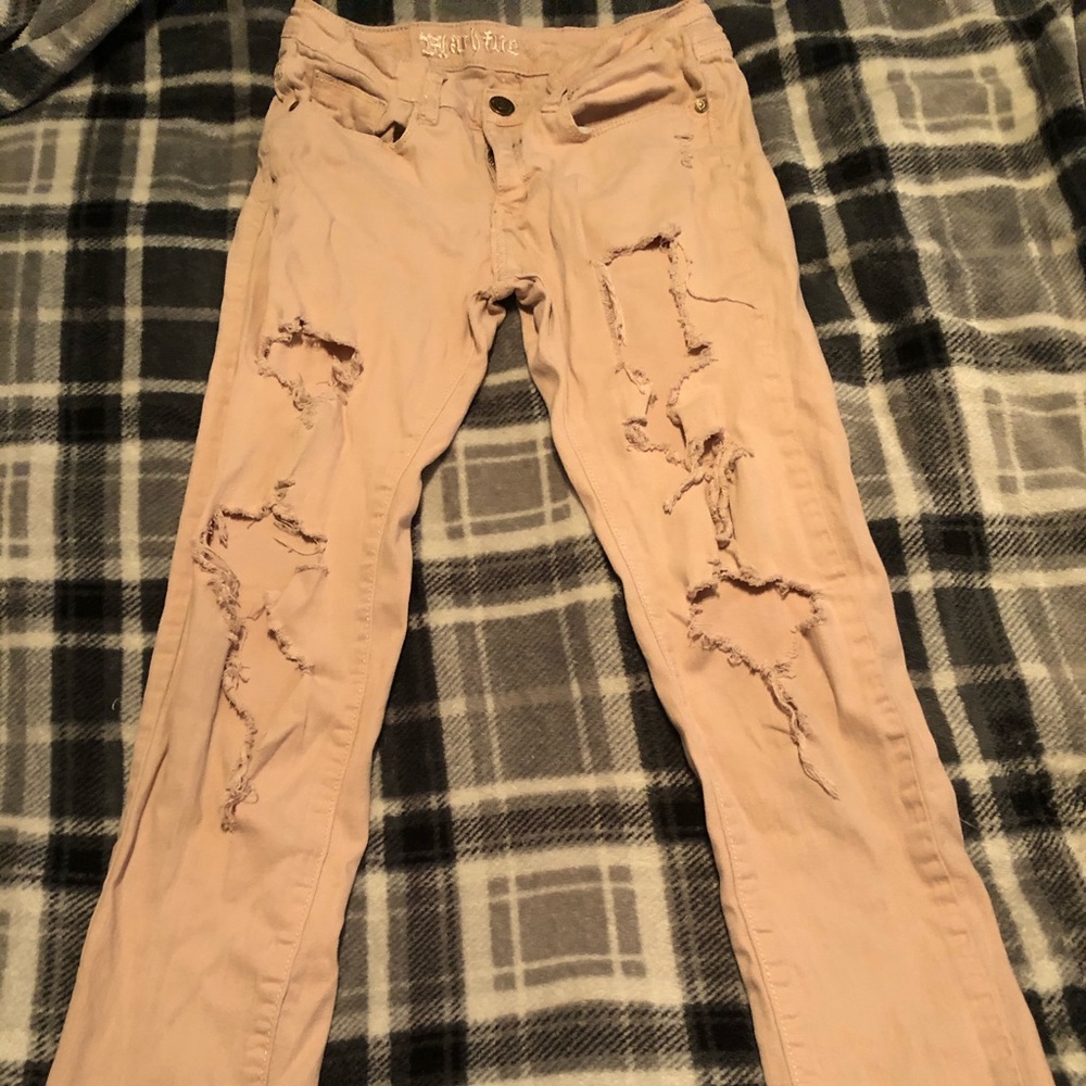 Pink Ripped / Distressed Skinny Jeans - Picture 2 of 5